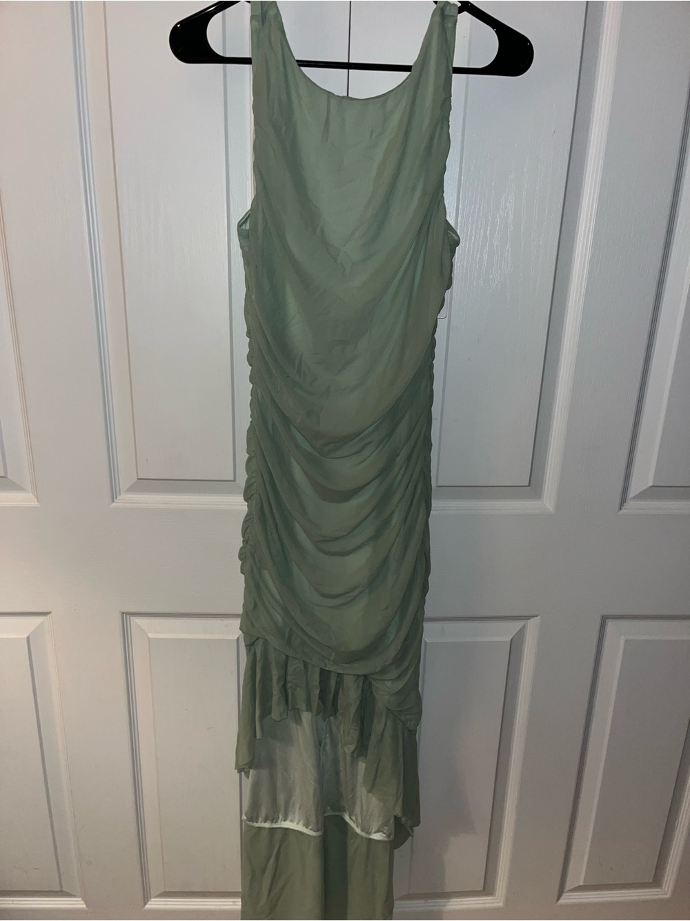 Sage Green Ruched High-Low Evening Dress
